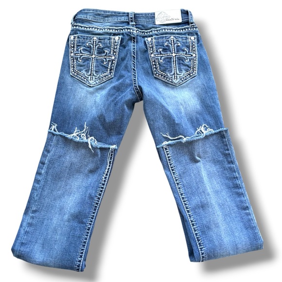 Grace in LA Denim - Grace In LA Size 26 Denim Boot Cut Jeans Embellished Cross Pockets Rhinestones